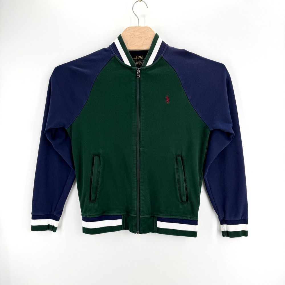 Polo Ralph Lauren Colorblock Track Jacket Sz S Cotton Green Navy Sporty Full Zip